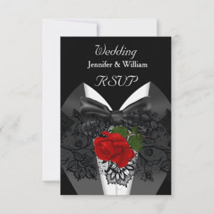 Cartons Réponse Répondre Mariage Smoking Noir Blanc Rose Rouge Pro