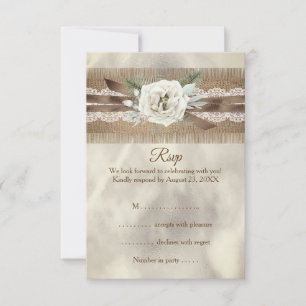 Cartons Réponse Répondre mariage toile de jute beige rose blanche