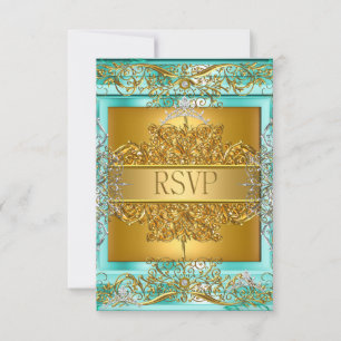 Cartons Réponse Répondre Quinceañera 15e Anniversaire Or Teal