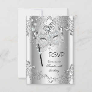 Cartons Réponse Répondre Quinceanera Argent 15e Anniversaire Masca