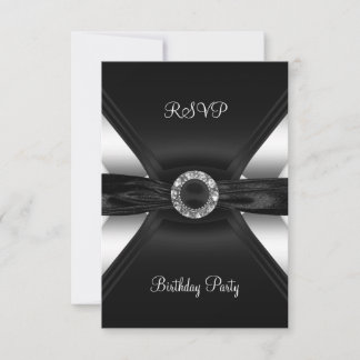 Cartons Réponse Répondre SVP Anniversaire Bijou Diamant Noir Blanc