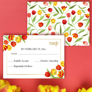 Cartons Réponse Ressort Floral Rouge & Tulipes Jaunes Mariage blan