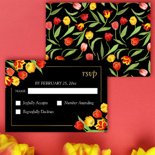 Cartons Réponse Ressort Floral Rouge & Tulipes Jaunes Mariage noir