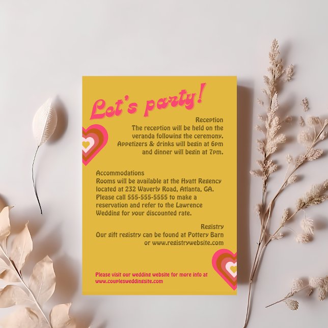 Cartons Réponse Retro 70's Bright Jaune, Orange, Mariage rose (Créateur téléchargé)