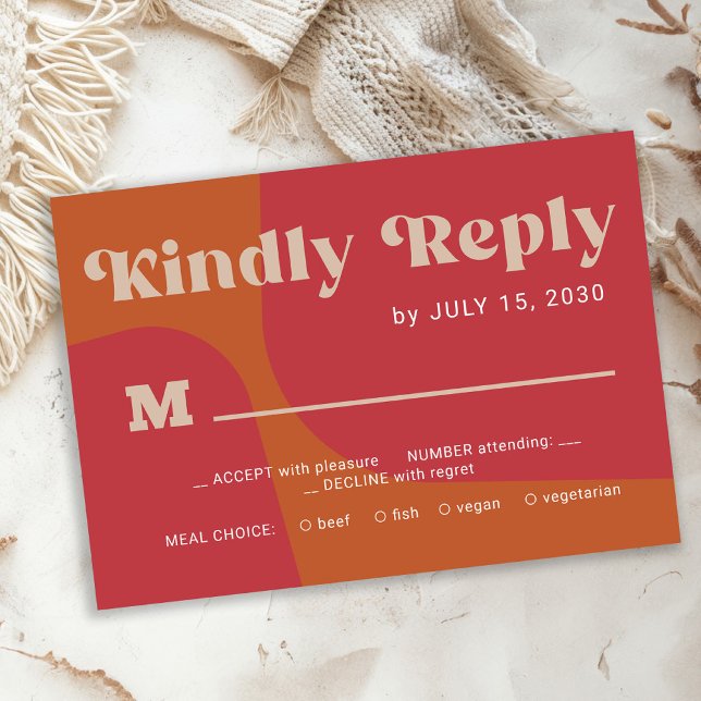 Cartons Réponse Retro groovy orange red bold typography wedding (Créateur téléchargé)