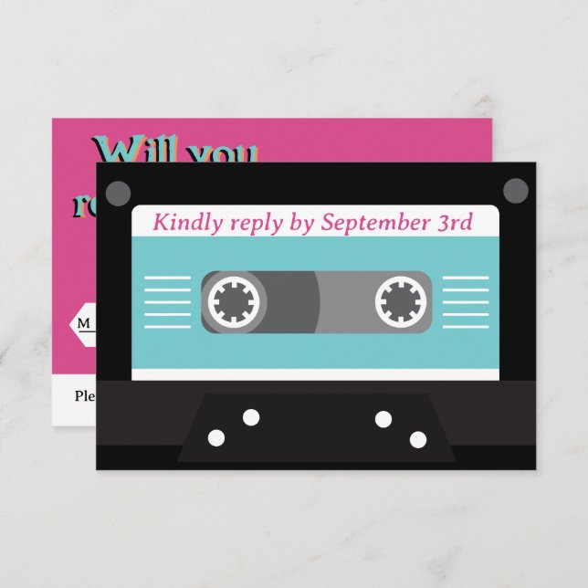 Cartons Réponse Retro les années 70 Musique Cassette Super Fuchsia (Devant / Derrière)