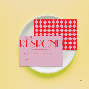 Cartons Réponse Rétro minimaliste À damiers Motif rose Mariage
