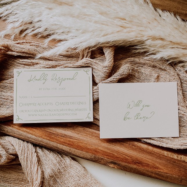 Cartons Réponse Retro Olive Green Hand Written Drawn Wedding (Créateur téléchargé)