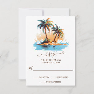 Cartons Réponse Retro Tropical Beach Destination Mariage