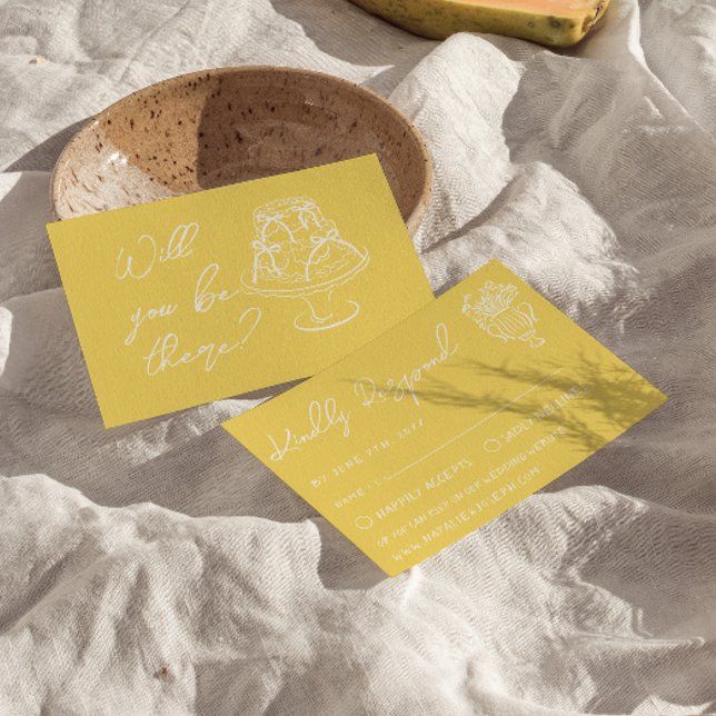 Cartons Réponse Retro Yellow  Hand Drawn Cake Floral Wedding (Créateur téléchargé)