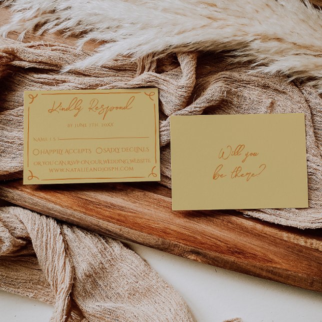 Cartons Réponse Retro Yellow Orange Hand Written Drawn Wedding (Créateur téléchargé)