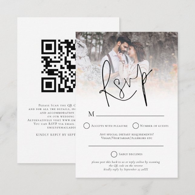 Cartons Réponse Revêtement photo moderne QR Code Mariage (Devant / Derrière)