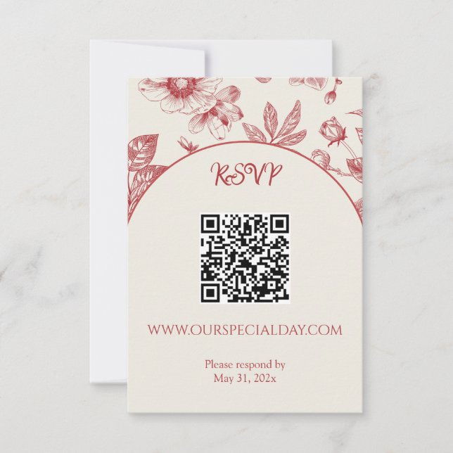 Cartons Réponse Rich Rouge Français Floral Toile Floral QR Code (Devant)