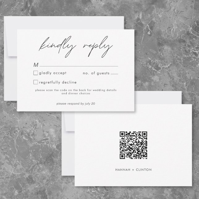 Cartons Réponse Rien de Fantastique Juste un Code QR de Mariage Mi (Nothing Fancy Just Love Minimalist Wedding QR Code RSVP Card)