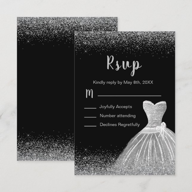 Cartons Réponse Robe argentée fausse brillance Sweet 16  (Devant / Derrière)