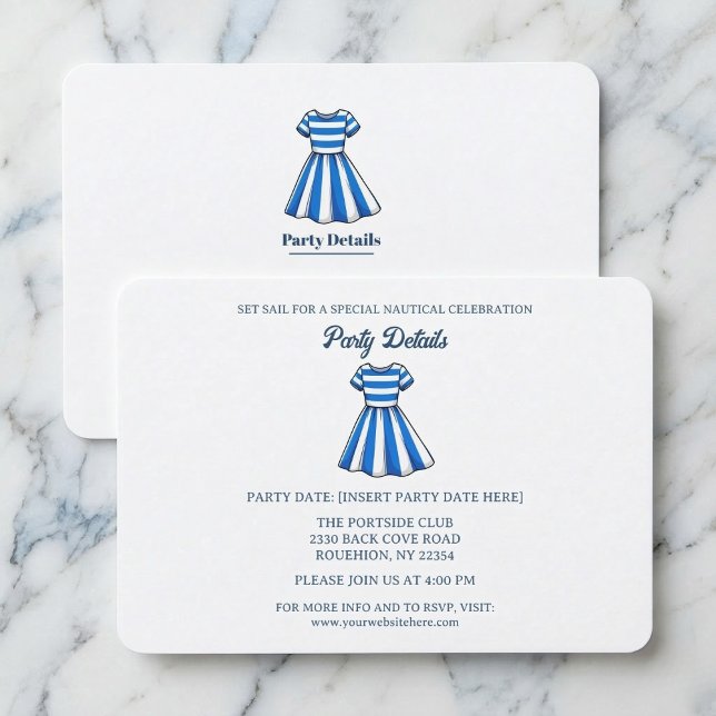 Cartons Réponse Robe de Marin Bleu Nautique et Blanc Code QR de Fê (Perfect for your seaside event.)