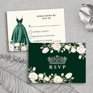 Cartons Réponse Robe de princesse et roses vert émeraude Quinceane