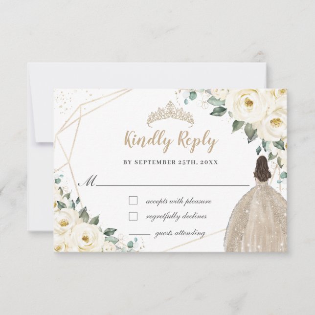 Cartons Réponse Robe de Quinceañera Champange Fleurie Blanc d'Ivoi (Devant)
