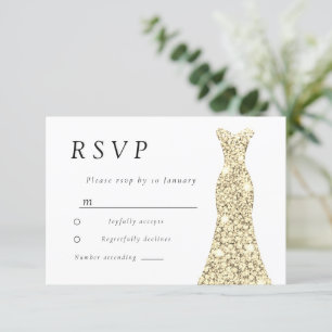 Cartons Réponse Robe d'étincelle dorée Mariée ou fête d'anniversai
