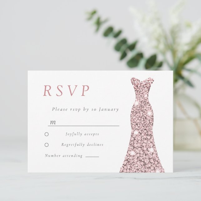 Cartons Réponse Robe rose gold pour mariage ou anniversaire  (Debout devant)
