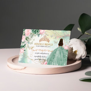 Cartons Réponse Robe scintillante vert sauge rose Quinceanera 15 a