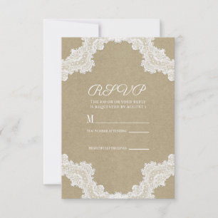 Cartons Réponse Romance rustique élégant Blanc dentelle & Kraft RS