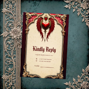 Cartons Réponse Romance vintage avec un coeur et des ailes.