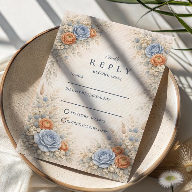 Cartons Réponse Romantic Blue Floral Wedding (Créateur téléchargé)