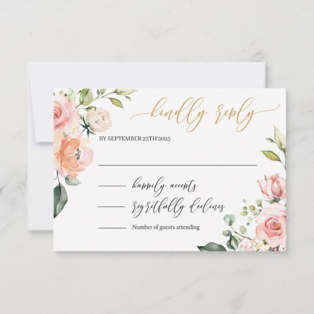 Cartons Réponse Romantic blush rose floral or script boho (Devant)