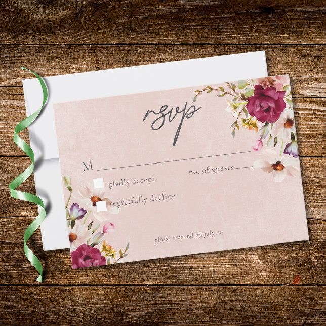Cartons Réponse Romantic Burgundy Blush Floral Garden Wedding (Romantic Burgundy Blush Floral Garden Wedding RSVP Card)