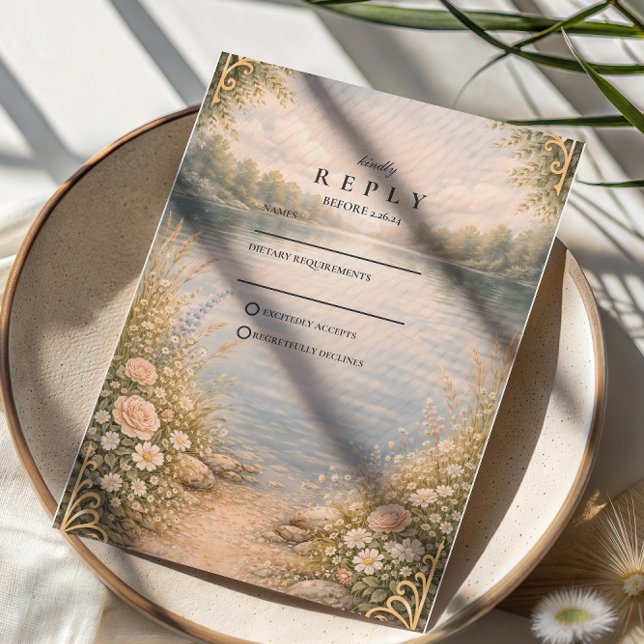 Cartons Réponse Romantic Lake Wildflower Forest Wedding (Créateur téléchargé)