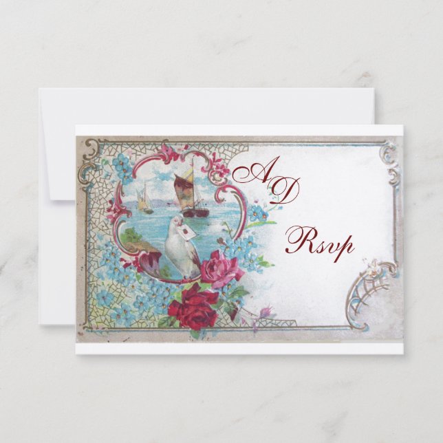 Cartons Réponse ROMANTICA MARIAGE MONOGRAM RSVP, or rose rouge (Devant)