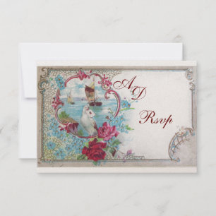 Cartons Réponse ROMANTICA MONOGRAM RSVP, champagne rose rouge