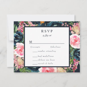 Cartons Réponse Romantique Bleu Nuit Blush Rose Floral