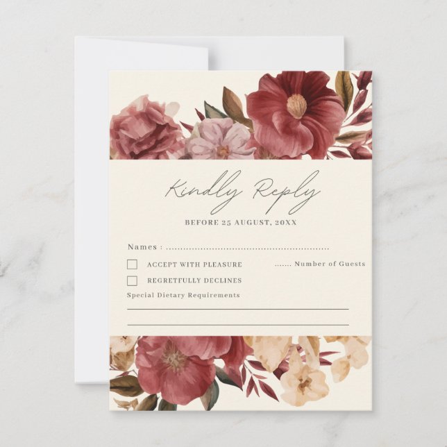 Cartons Réponse Romantique Bourgogne rouge et Mariage en cuivre (Devant)