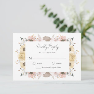 Cartons Réponse Romantique Elégant Rustique Floral Neutre Mariage