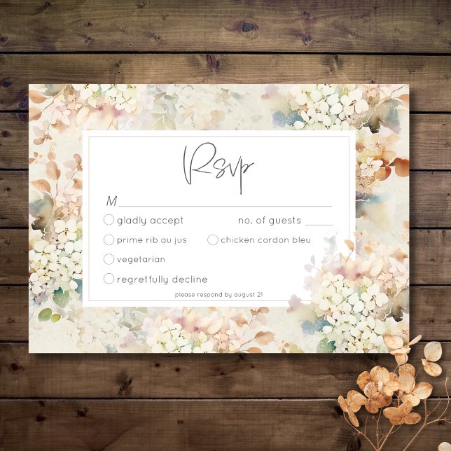 Cartons Réponse Romantique Neutre Vintage Hydrangeas Dîner Mariage (Romantic Neutral Vintage Hydrangeas Wedding Dinner RSVP Card)