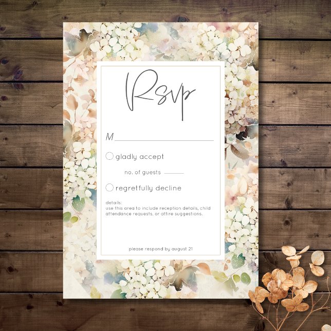 Cartons Réponse Romantique Neutre Vintage Hydrangeas Mariage (Romantic Neutral Vintage Hydrangeas Wedding RSVP Card)