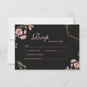 Cartons Réponse Romantique Noir Blush Rose Floral