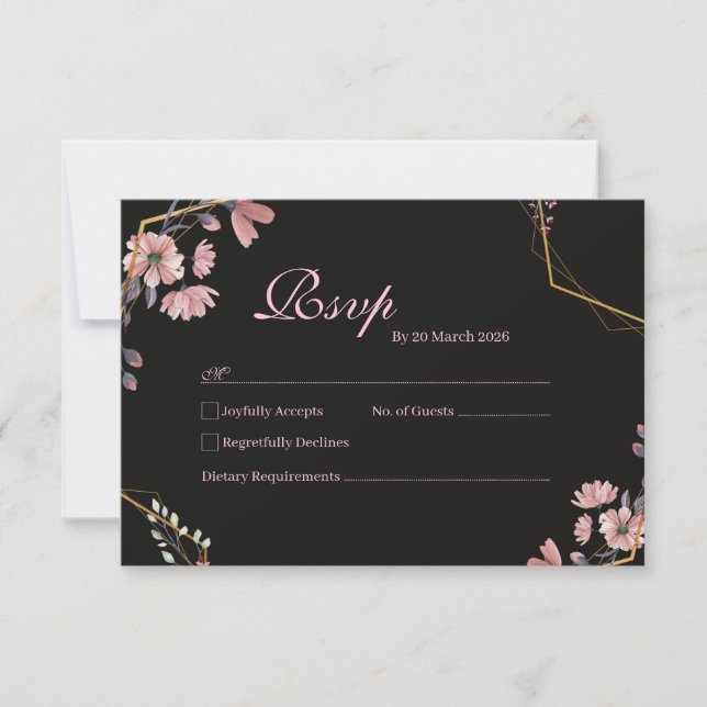 Cartons Réponse Romantique Noir Blush Rose Floral  (Devant)