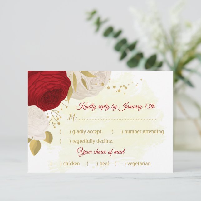 Cartons Réponse Romantique rouge foncé & blanc fleurs choix de rep (Debout devant)