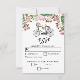 Cartons Réponse Romantique Vintage Vélo Fleurs & Oiseaux Mariage