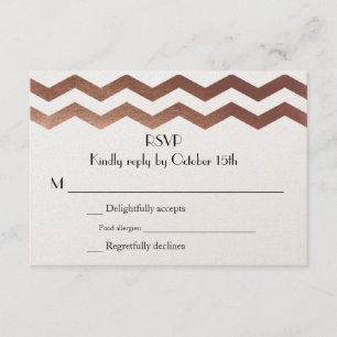 Cartons Réponse Rose bilingue Gold Chevron Mariage InvitationRSVP