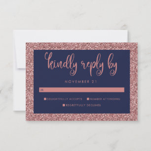 Cartons Réponse Rose bleu marine Parties scintillant or mariage RS