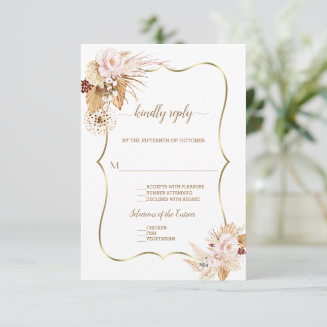 Cartons Réponse Rose Blush Palm Pampas Mariage d'or Grass (Debout devant)