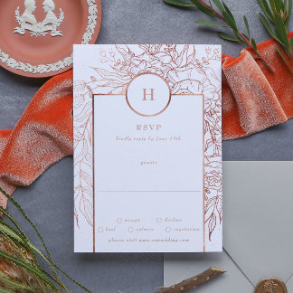 Cartons Réponse Rose classique Dusty or Monogramme Mariage de cour