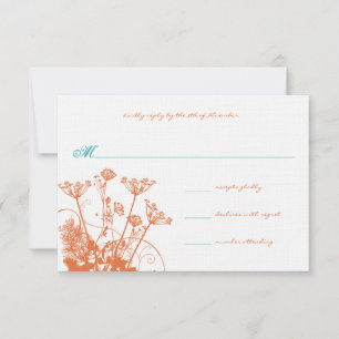 Cartons Réponse Rose corail et Fleurs sauvages turquoise mariage R
