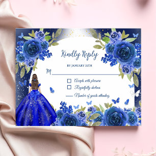 Cartons Réponse Rose d'argent bleu Quinceanera Anniversaire