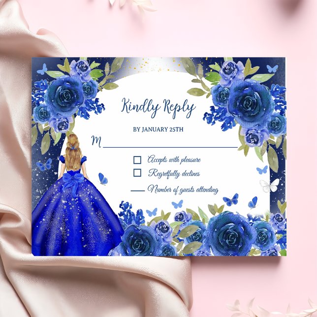 Cartons Réponse Rose d'argent bleu Quinceanera Anniversaire (Créateur téléchargé)