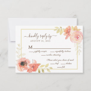 Cartons Réponse Rose de corail rose et Feuille d'or Mariage floral